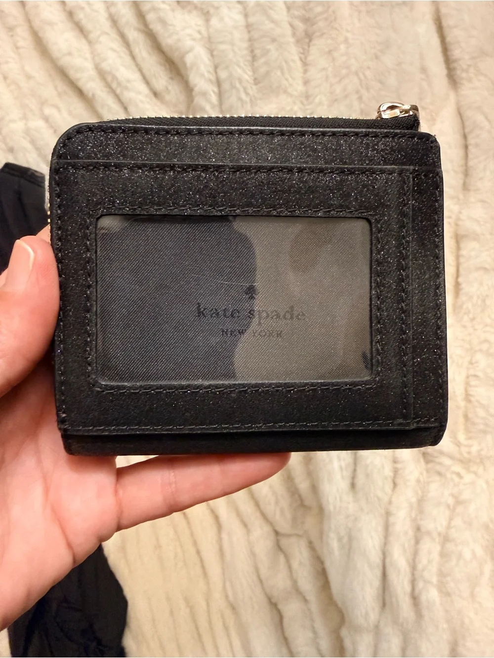kate spade Black Glitter Zip Around Card Wallet